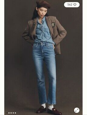 MOTHER Petite Hustler Ankle High-Rise Medium Blue Jeans